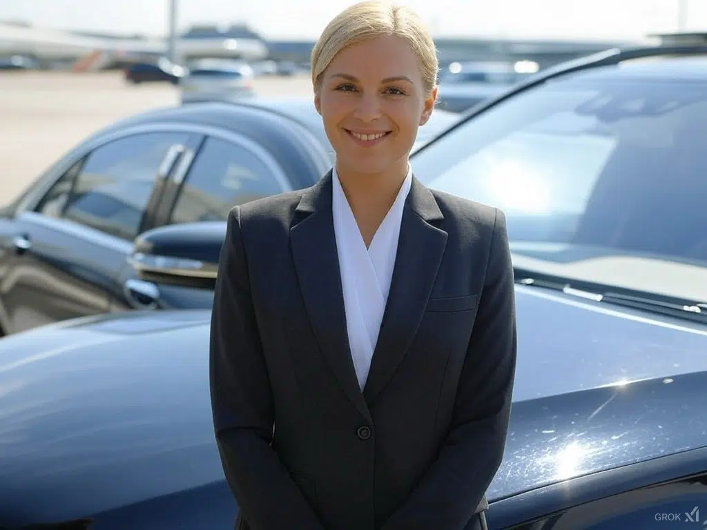 chauffeur privé VTC femme attendant sa cliente à la garde