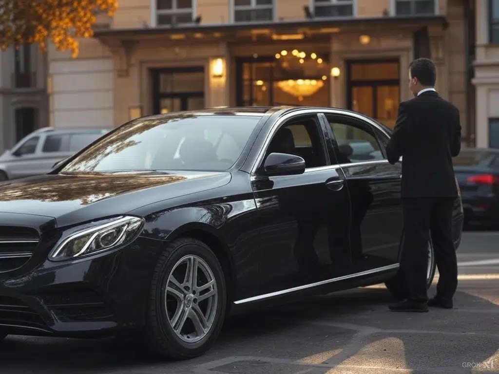 taxi attendant ses clients devant sa mercedes classe E à ollioules